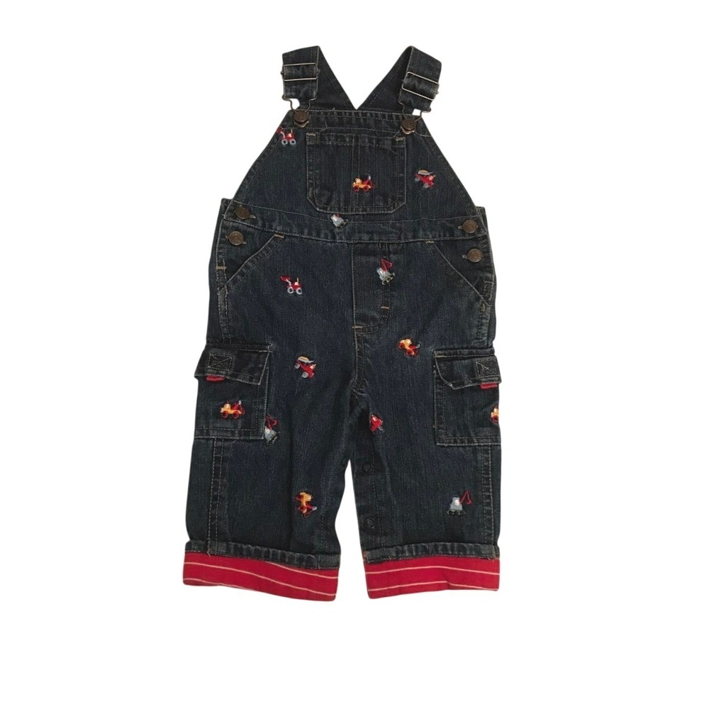 B.T.‎ Kids Kids Denim Embroidered Construction Cargo Overalls Blue 3/6 Months